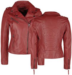 Red Leather Biker Jacket, Black Premium by EMP, Lederen jas