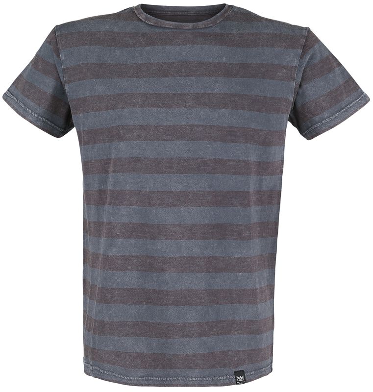 Grey T-shirt with Horizontal Stripes and Crew Neckline