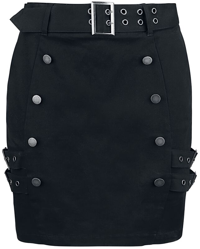 Black Mini Skirt with Double Button Placket and Buckles