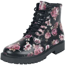 Black Lace-Up Boots with Floral All-Over Print, Rock Rebel by EMP, Laars