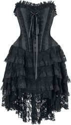 Elaborate Gothic Dress  met korset en kortere rok aan de voorkant, Gothicana by EMP, Korte jurk
