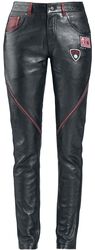 Leather Trousers with Patches and Zip Details, Rock Rebel by EMP, Lederen broeken