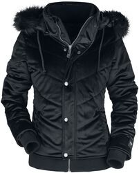 Fluwelen winterjas met imitatiebont, Black Premium by EMP, Winterjas