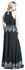 Black Maxi Dress with Prints and Narrow Tie-Belt