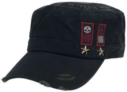 Black Army Cap with Print, Patches and Studs, Rock Rebel by EMP, Cap