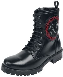 Black Boots with Raven Embroidery
