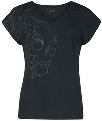 T-shirt met doodskop en kant, Black Premium by EMP, T-shirt