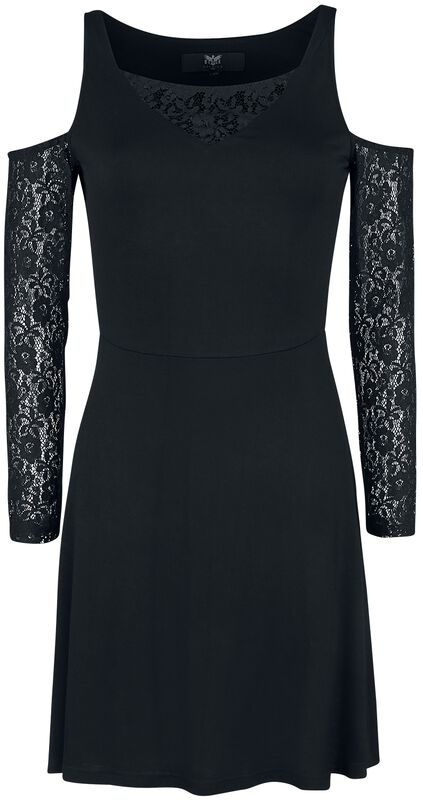 Black Cold-Shoulder Dress with Lace Sleeves