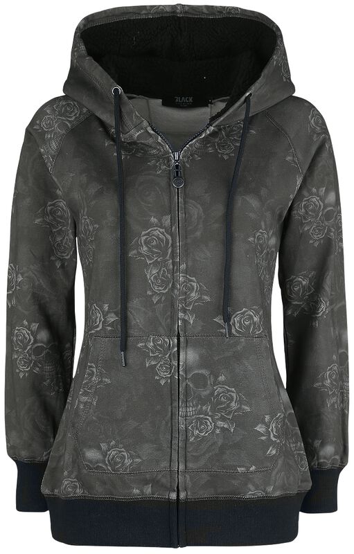 Hooded Jacket with Skull and Roses All-over Print