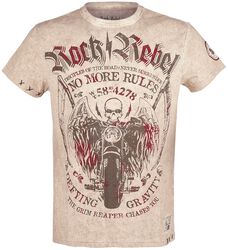 Beige T-Shirt with Crew Neck and Print, Rock Rebel by EMP, T-shirt