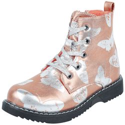 Roze metallic-look veter boots met vlinders