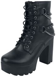 Black Boots with Studded Straps and Chains, Gothicana by EMP, Hoge Hakken