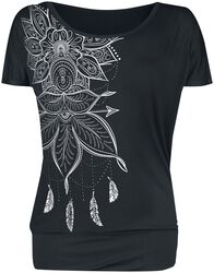 Black T-shirt with Print and Round Neckline, Gothicana by EMP, T-shirt