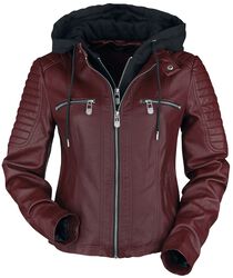 Red Faux Leather Jacket with Hood, Black Premium by EMP, Kunstlederen jas