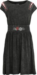 Cut Out Dress with Roses, Black Premium by EMP, Medium-lengte jurk