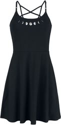 Black Dress with Pentagram Straps and Phases of the Moon Print, Gothicana by EMP, Korte jurk