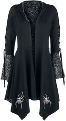 Gothicana X Anne Stokes - Black Cardigan with Hood, Lacing and Flared Sleeves, Gothicana by EMP, Cardigan