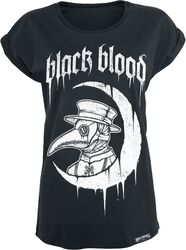 T-shirt met maansikkel en pestmeester, Black Blood by Gothicana, T-shirt