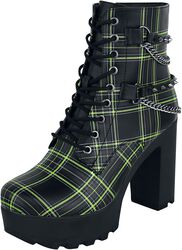 Black Ankle Boots with Pattern, Straps and Chains, Gothicana by EMP, Hoge Hakken