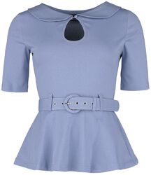 Knitted Belt Top With Peter Pan Collar