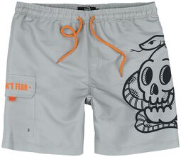 Swim Shorts With Oldschool Skull, RED by EMP, Zwembroek