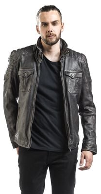 FAPA Leren jas voor heren, lange mouwen, elegant bikerjack, herenjas met opstaande kraag, overgangsjas, echt leer, verkrijgbaar in 3 kleuren, grijs, M FAPA Leren jas voor heren, lange mouwen, elegant bikerjack, herenjas met opstaande kraag, overgangsjas, echt leer, verkrijgbaar in 3 kleuren, grijs, M