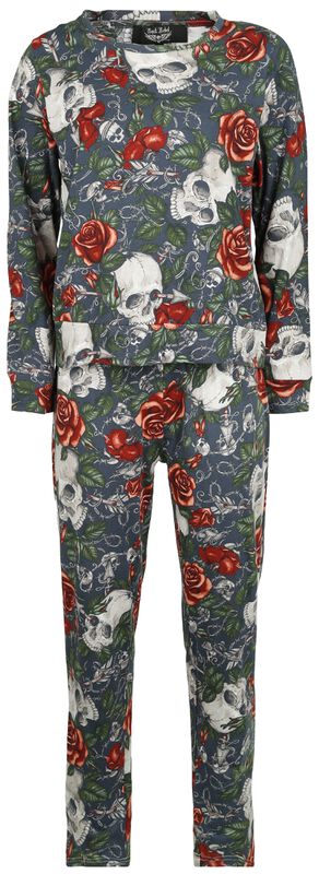 Pyjama met all-over schedel & rozenprint