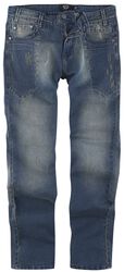 Jeans with Strong Wash and Used Effects