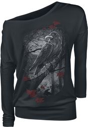 Black Long-Sleeve Shirt with Crew Neckline and Print, Black Premium by EMP, Shirt met lange mouwen