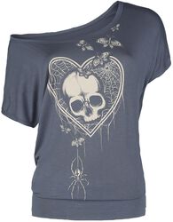 T-shirt with spider-web heart & skull print, Full Volume by EMP, T-shirt