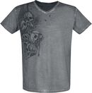 Grey T-shirt with V-Neckline and Side Print, Black Premium by EMP, T-shirt