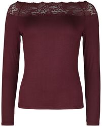 Red Long-Sleeve Top with Lace, Black Premium by EMP, Shirt met lange mouwen