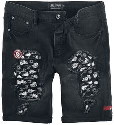 Rock Rebel X Route 66 - Black Shorts with Distressed Details, Rock Rebel by EMP, Korte broek