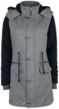 Grey Between-Seasons Jacket with Black Sleeves and Hood, Rock Rebel by EMP, Tussenseizoensjas