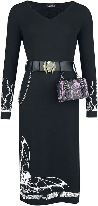 Gothicana X Elvira jurk met riem en tas