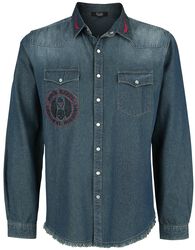 Blue Denim Jacket with Patches and Wash