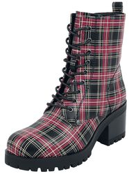 Black Lace-Up Boots with Checked Pattern and Heel, Black Premium by EMP, Laars