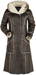 Brown Faux Leather Coat with Open Seams