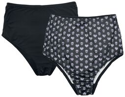 Black High-Waist Panties with Skull and Heart Design