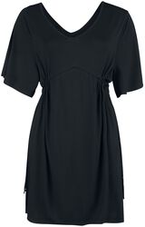Black Dress with Wide Sleeves and Gathered Waist