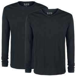 Double Pack Black Long-Sleeve Tops with Crew Neck and V Neck, Black Premium by EMP, Shirt met lange mouwen