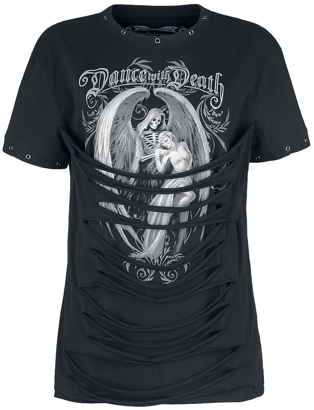 Gothicana X Anne Stokes - Black T-shirt with Print and Cut-outs