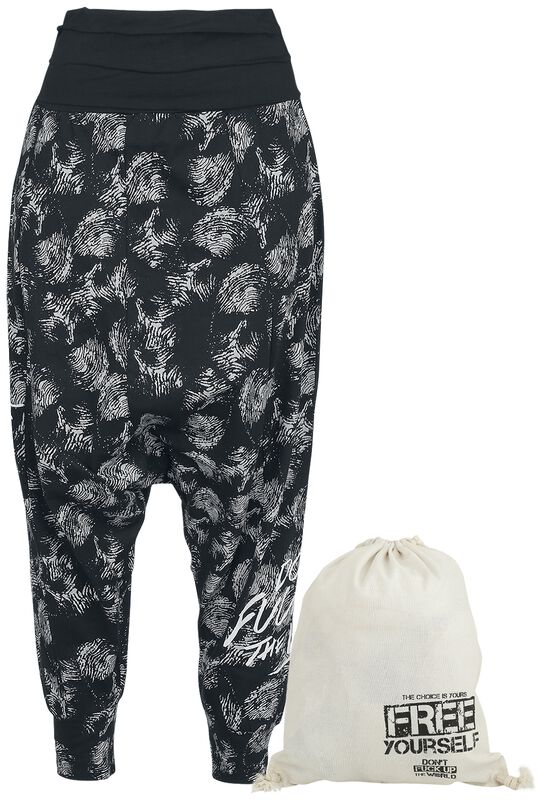 Don't Fuck Up The World - Black Harem Trousers with Print
