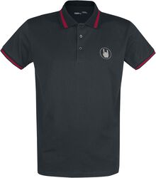 Black Polo Shirt with Embroidery and Red Details, Large, T-shirt