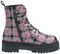 Black Lace-Up Boots with Checked Pattern