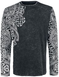 Black Long-Sleeve Shirt with Wash and Print, Black Premium by EMP, Shirt met lange mouwen