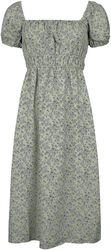 Floral-print Square-neck Double-shirred Midi Dress, QED London, Medium-lengte jurk