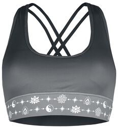 Sport and Yoga - Grey Bralette with Print and Crossed Straps at the Back, Large, Bustier