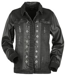 Jeans Jacket With Faux Leather Details, Black Premium by EMP, Denim jas