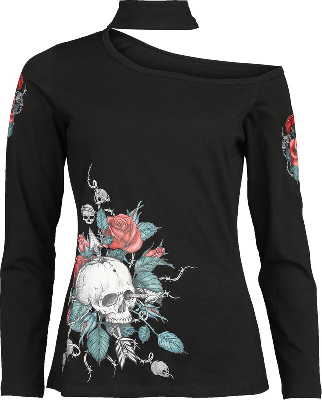 Longsleeve with skull and roses print